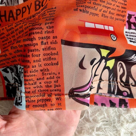 SHEIN SXY - Stand Collar Newspaper Print Crop Top - Picture 5 of 7